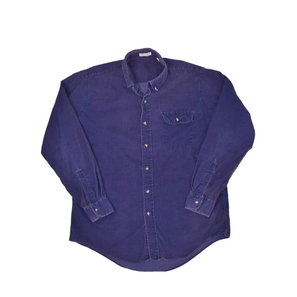 Vintage Eddie Bauer Shirt Mens Large Navy Corduroy Faded Button Up Long Sleeve